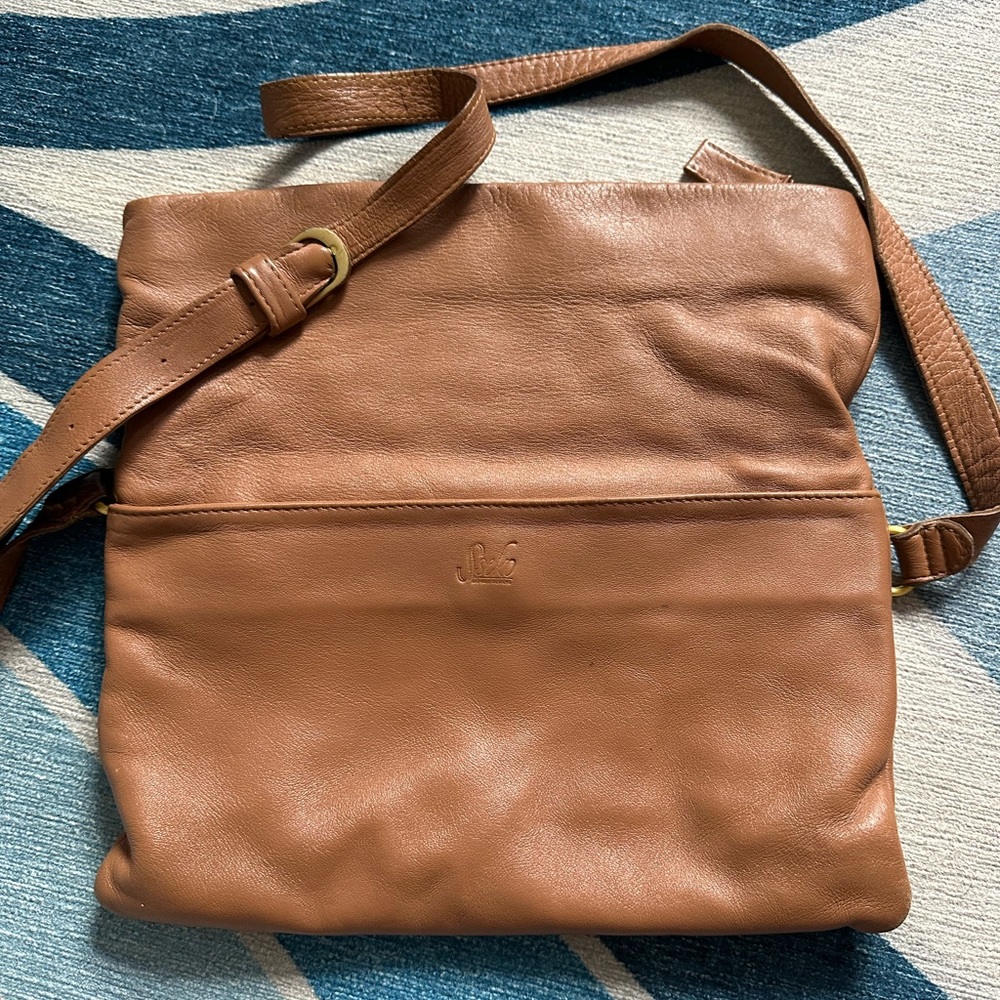 Sseko genuine sheepskin leather fold-over crossbody bag in honey brown